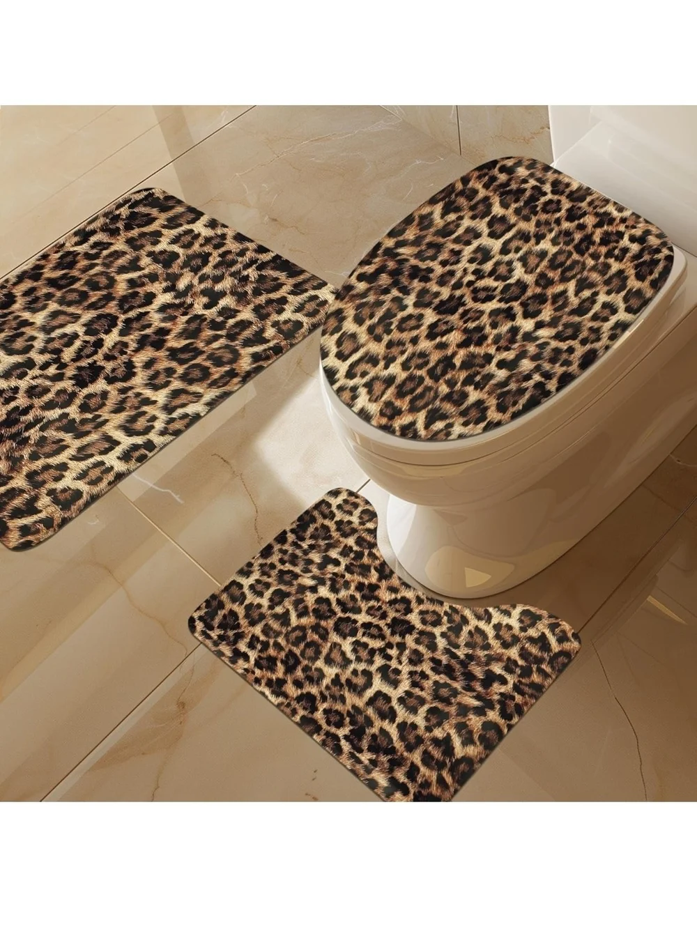 Leopard Print Shower Curtain Set - Brown Animal Print Bath Decor